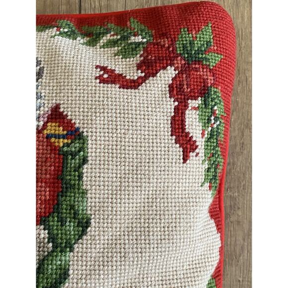 Vintage Steinwinder Needlepoint Christmas Santa Claus Pillow Bear Holly 13 x 13" - Picture 6 of 12